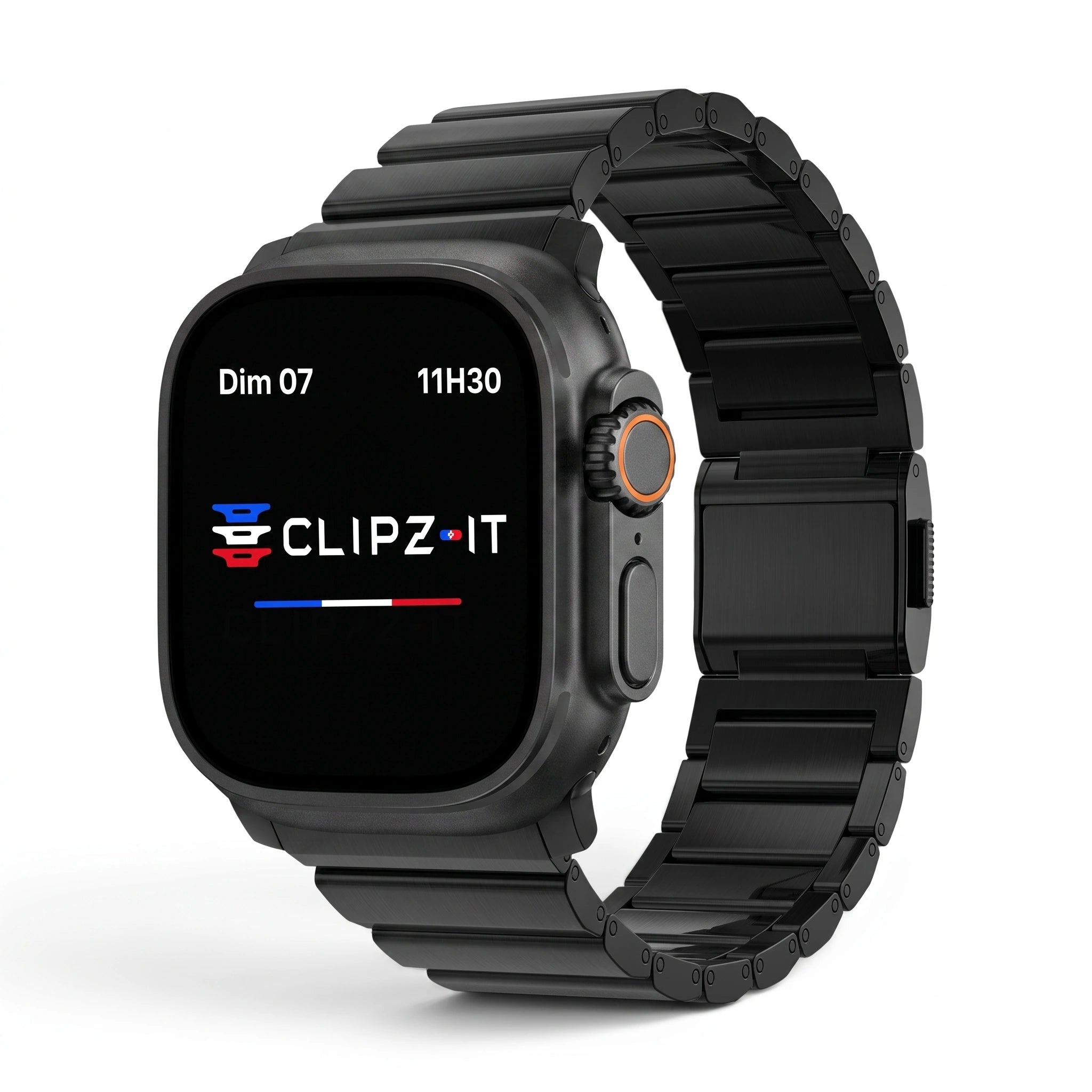 Bracelet Kevlar titane militaire noir, vue de face - Apple Watch | Clipz-it