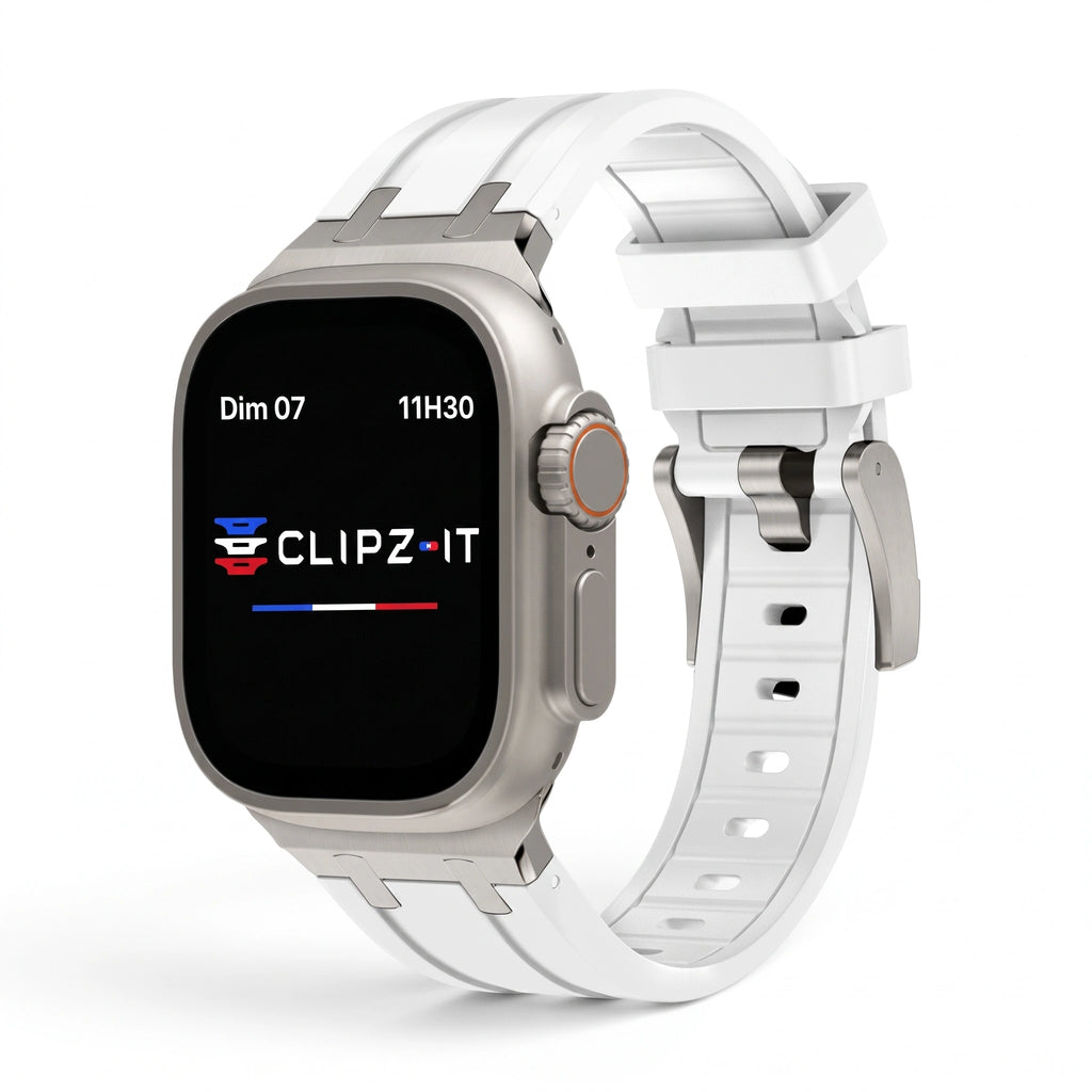 Bracelet Kratos silicone renforcé blanc, vue de face 2 - Apple Watch | Clipz-it