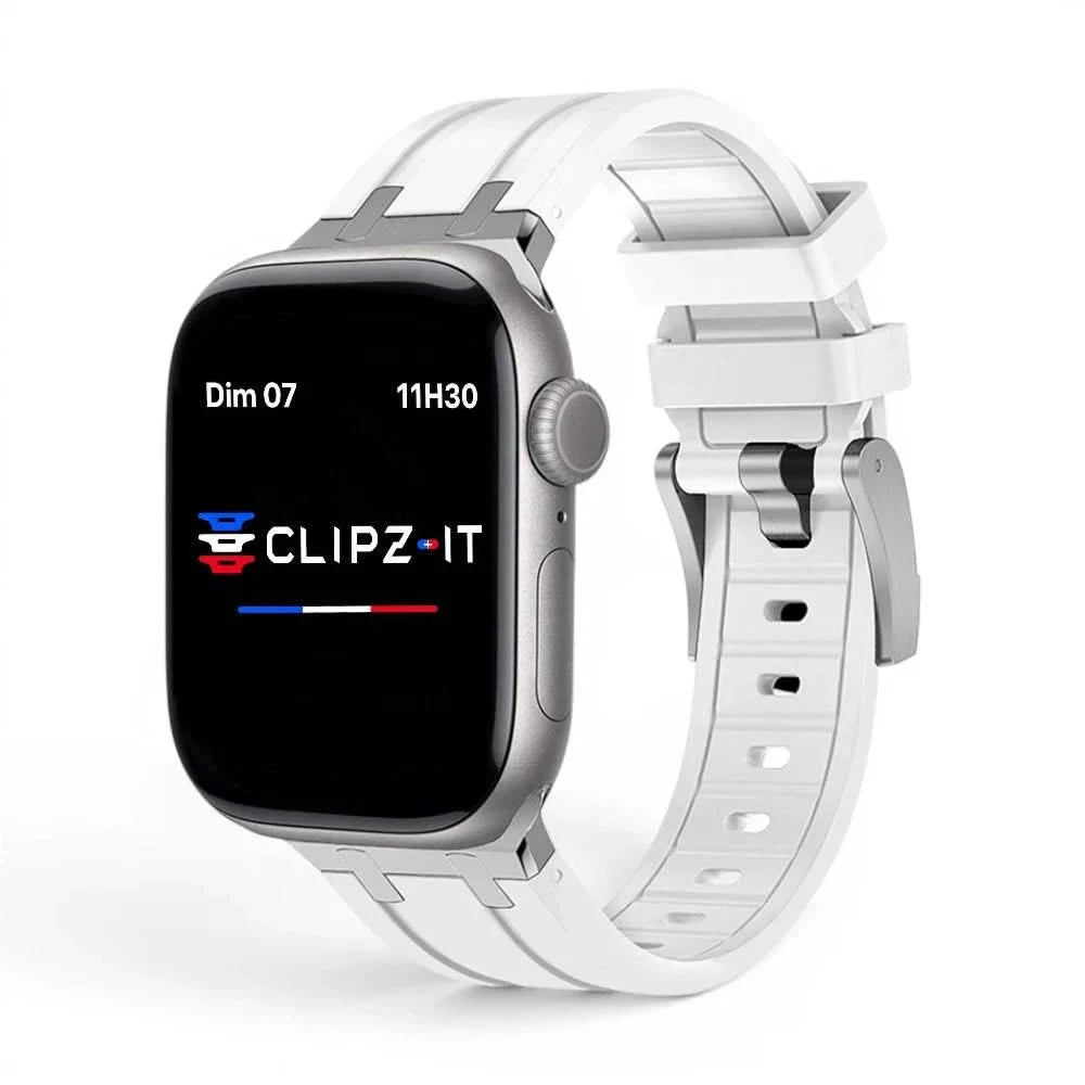 Bracelet Kratos silicone renforcé blanc, vue de face 3 - Apple Watch | Clipz-it