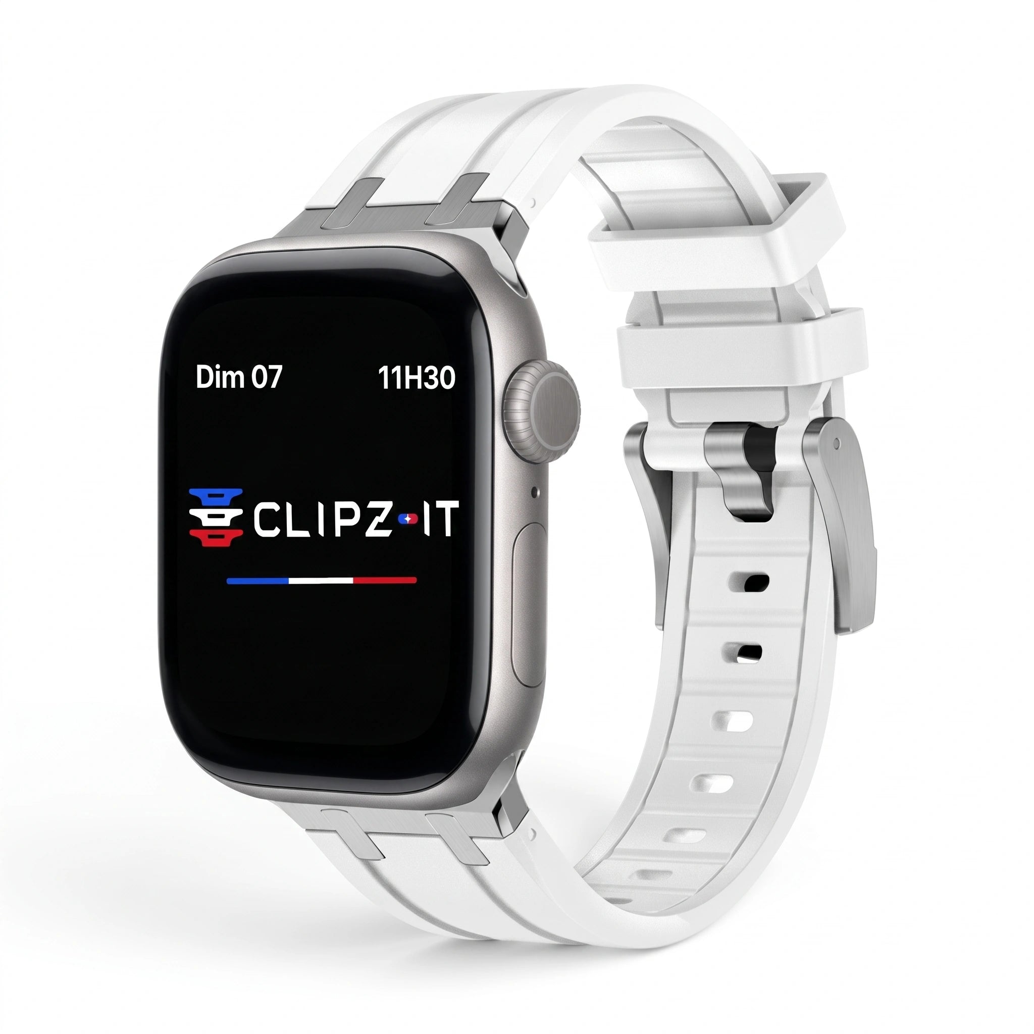 Bracelet Kratos silicone renforcé blanc, vue de face 3 - Apple Watch | Clipz-it