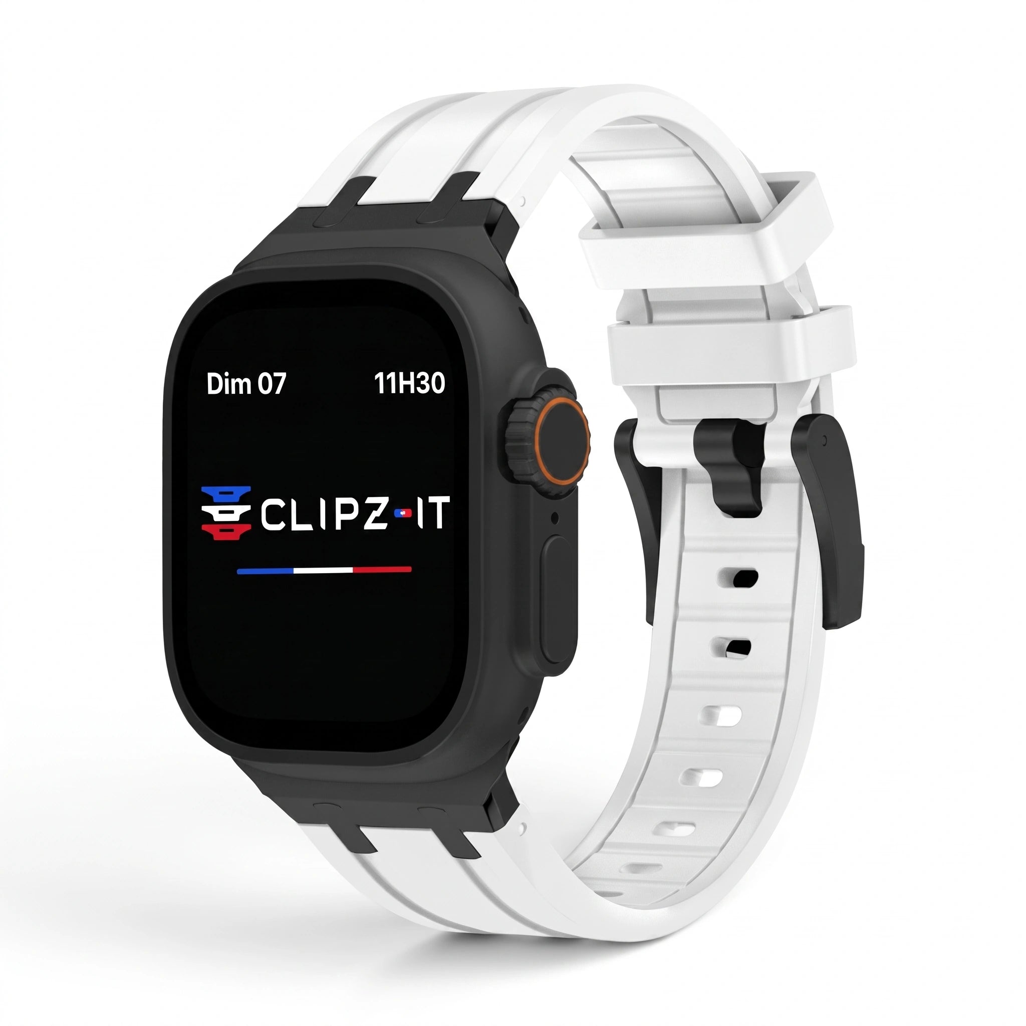 Bracelet Kratos silicone renforcé blanc, vue de face - Apple Watch | Clipz-it