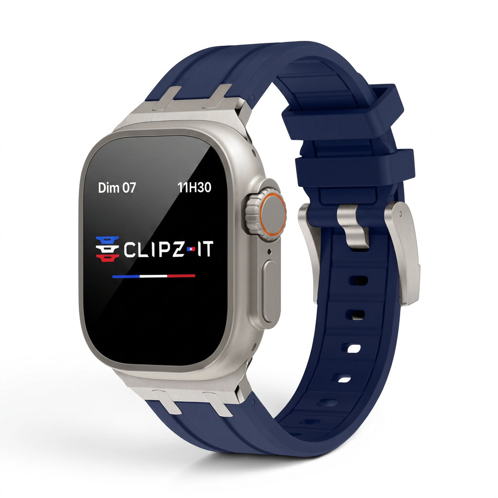 Bracelet Kratos silicone renforcé bleu, vue de face 3 - Apple Watch | Clipz-it