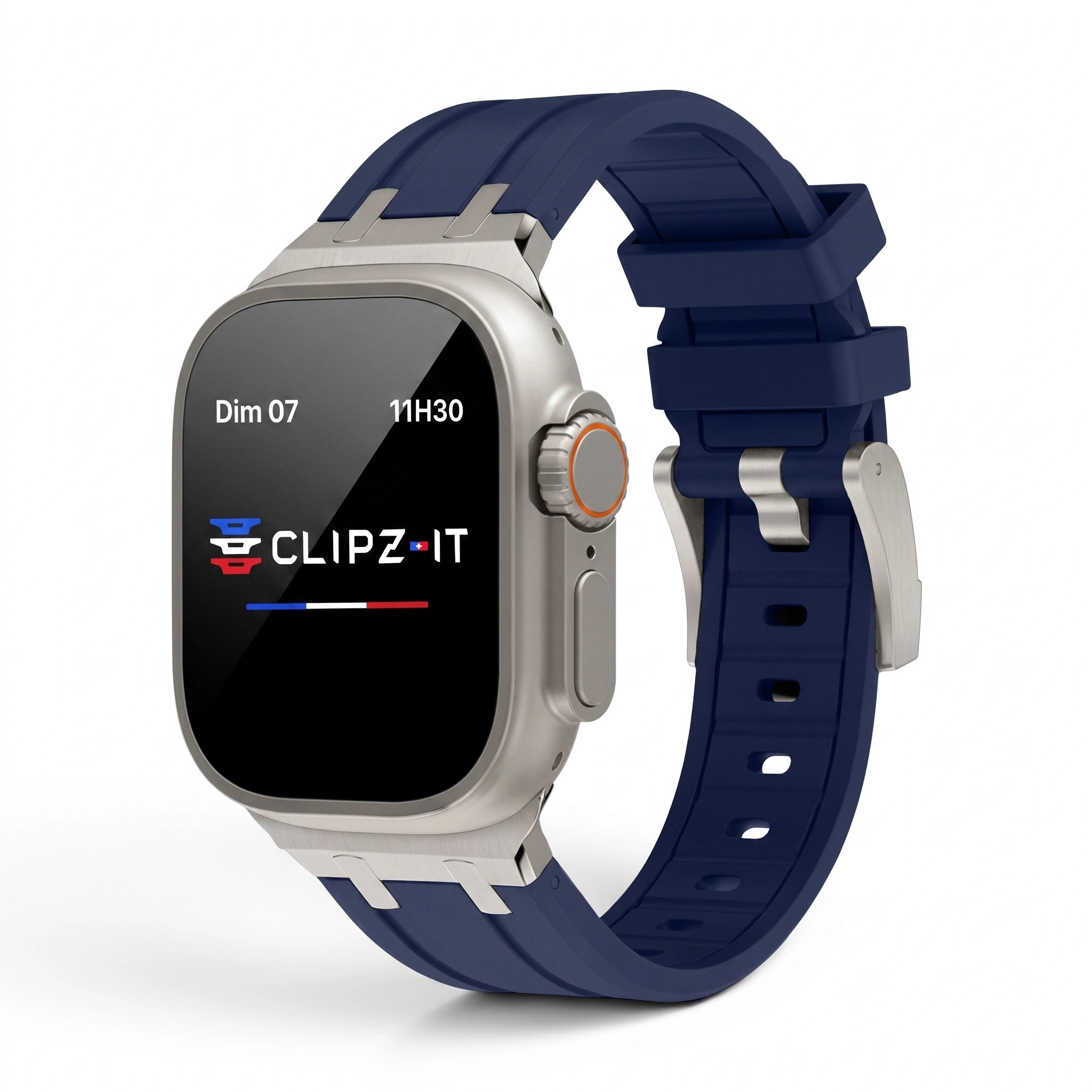 Bracelet Kratos silicone renforcé bleu, vue de face 3 - Apple Watch | Clipz-it