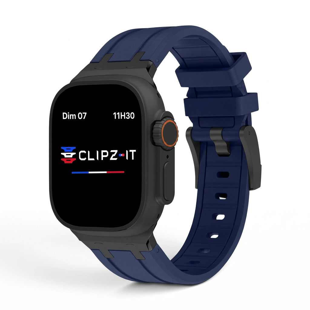 Bracelet Kratos silicone renforcé bleu, vue de face - Apple Watch | Clipz-it