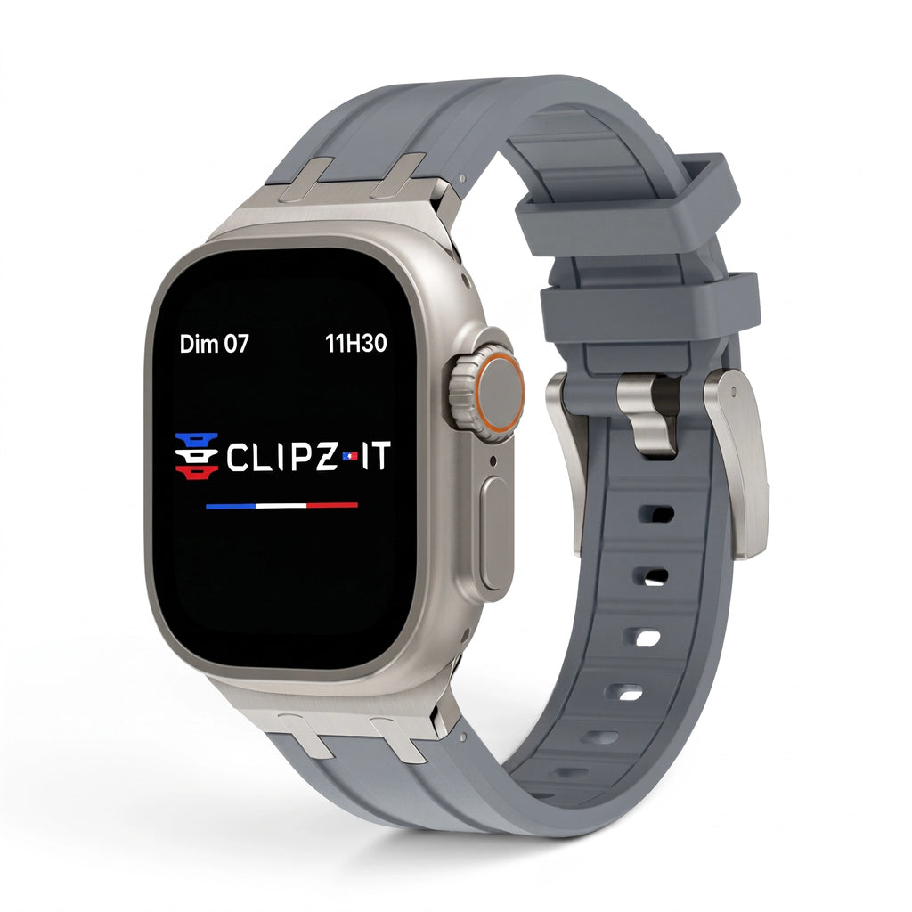 Bracelet Kratos silicone renforcé gris, vue de face 2 - Apple Watch | Clipz-it