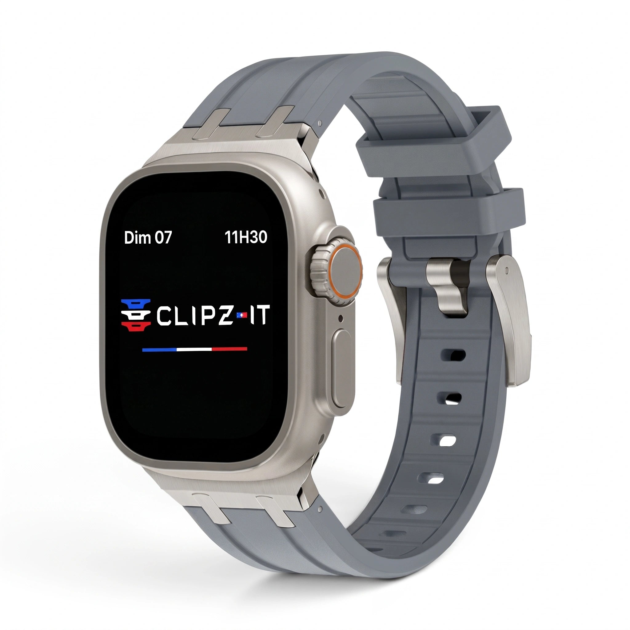 Bracelet Kratos silicone renforcé gris, vue de face 2 - Apple Watch | Clipz-it