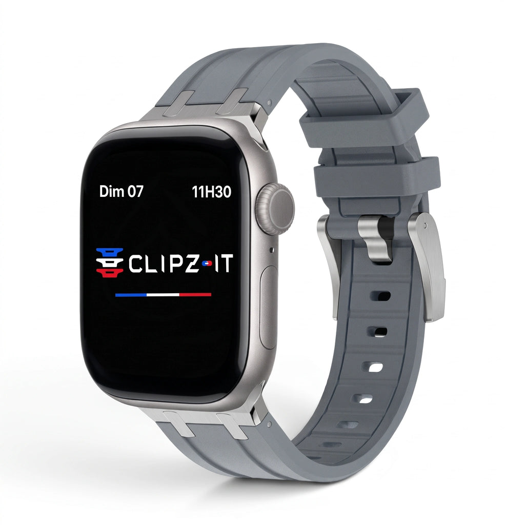 Bracelet Kratos silicone renforcé gris, vue de face 3 - Apple Watch | Clipz-it