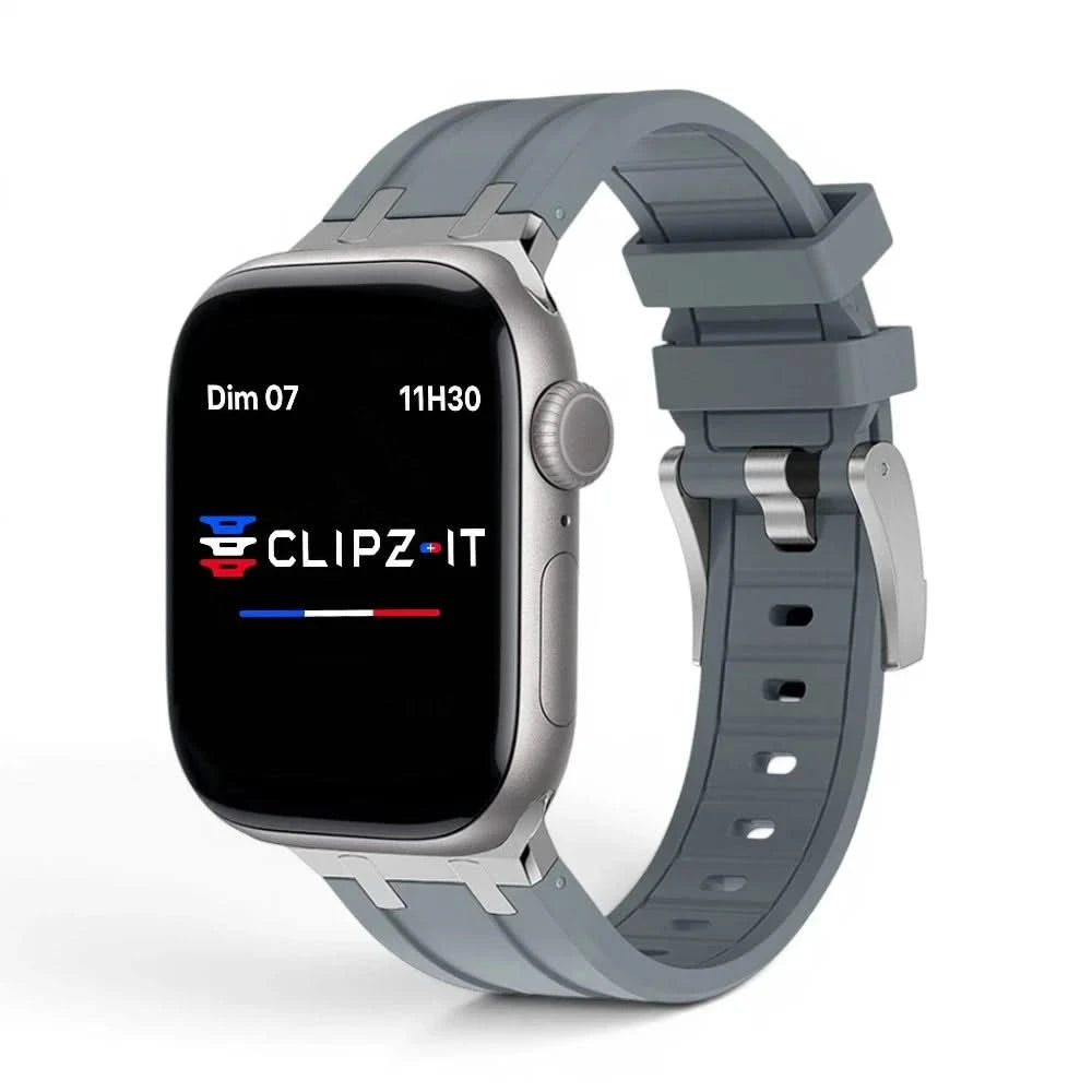 Bracelet Kratos silicone renforcé gris, vue de face 3 - Apple Watch | Clipz-it