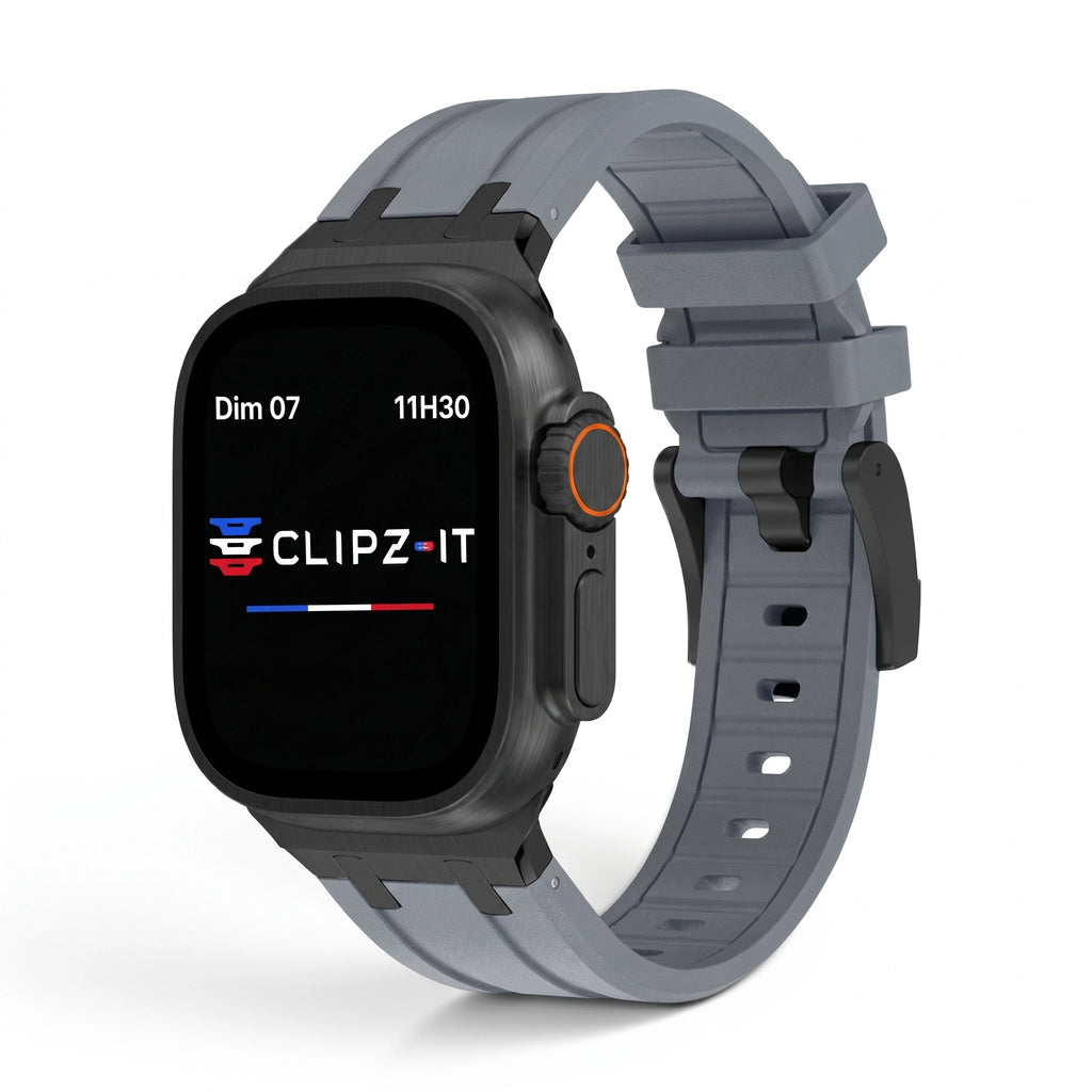 Bracelet Kratos silicone renforcé gris, vue de face - Apple Watch | Clipz-it