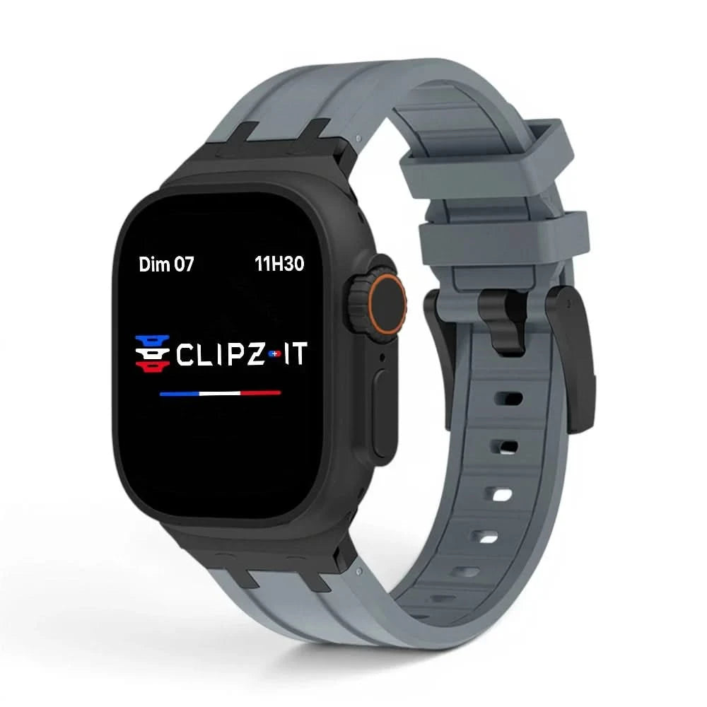 Bracelet Kratos silicone renforcé gris, vue de face - Apple Watch | Clipz-it
