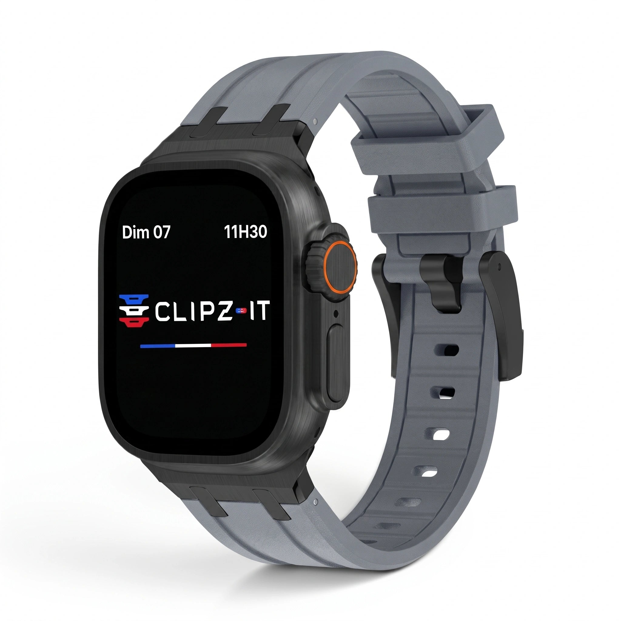Bracelet Kratos silicone renforcé gris, vue de face - Apple Watch | Clipz-it