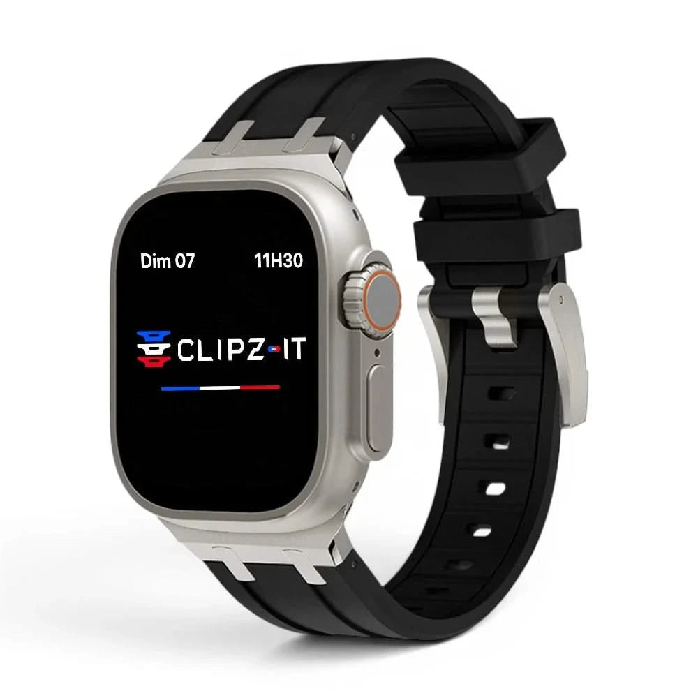 Bracelet Kratos silicone renforcé noir, vue de face 2 - Apple Watch | Clipz-it