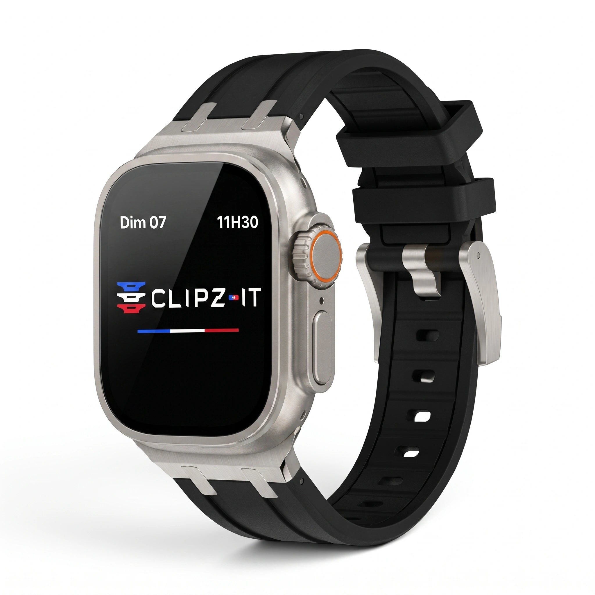 Bracelet Kratos silicone renforcé noir, vue de face 2 - Apple Watch | Clipz-it