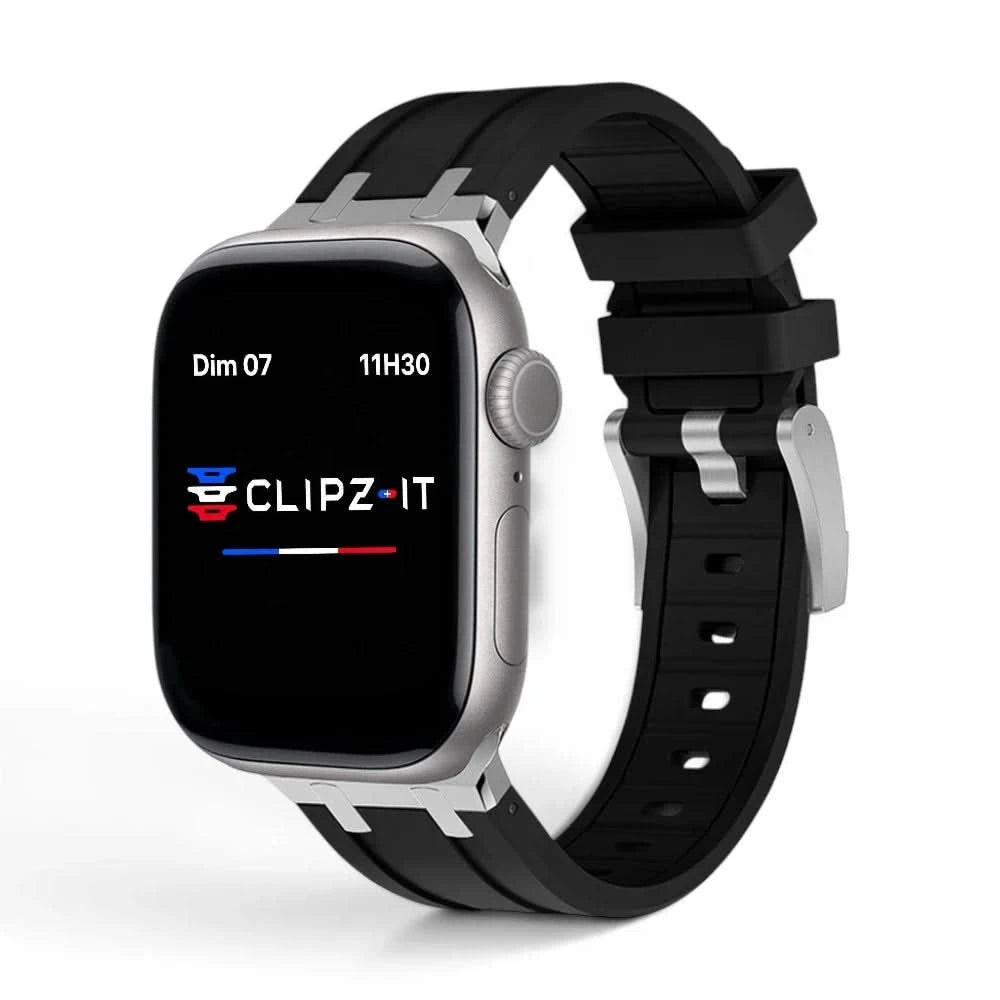 Bracelet Kratos silicone renforcé noir, vue de face 3 - Apple Watch | Clipz-it