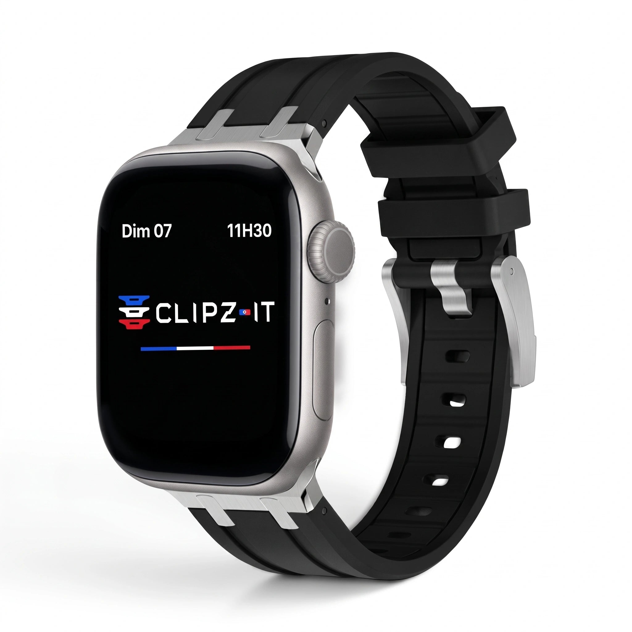 Bracelet Kratos silicone renforcé noir, vue de face 3 - Apple Watch | Clipz-it