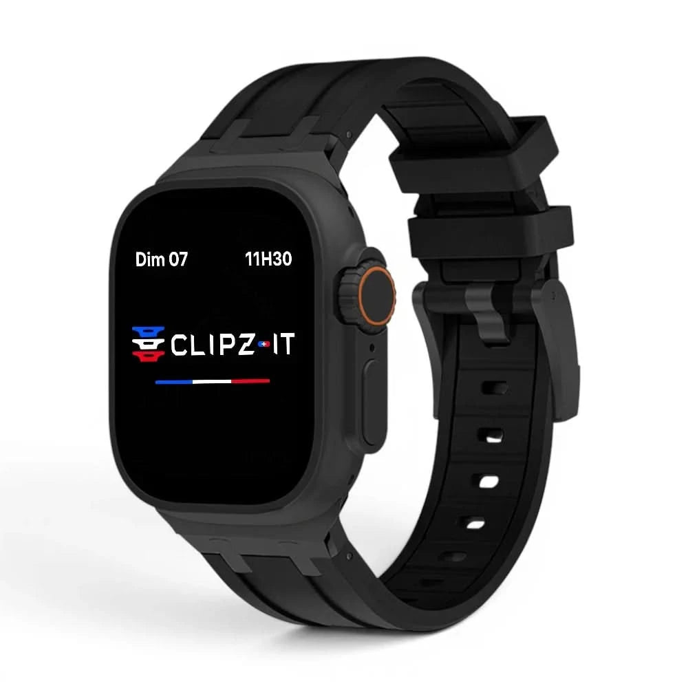 Bracelet Kratos silicone renforcé noir, vue de face - Apple Watch | Clipz-it