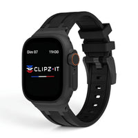 Bracelet Kratos silicone renforcé noir, vue de face - Apple Watch | Clipz-it