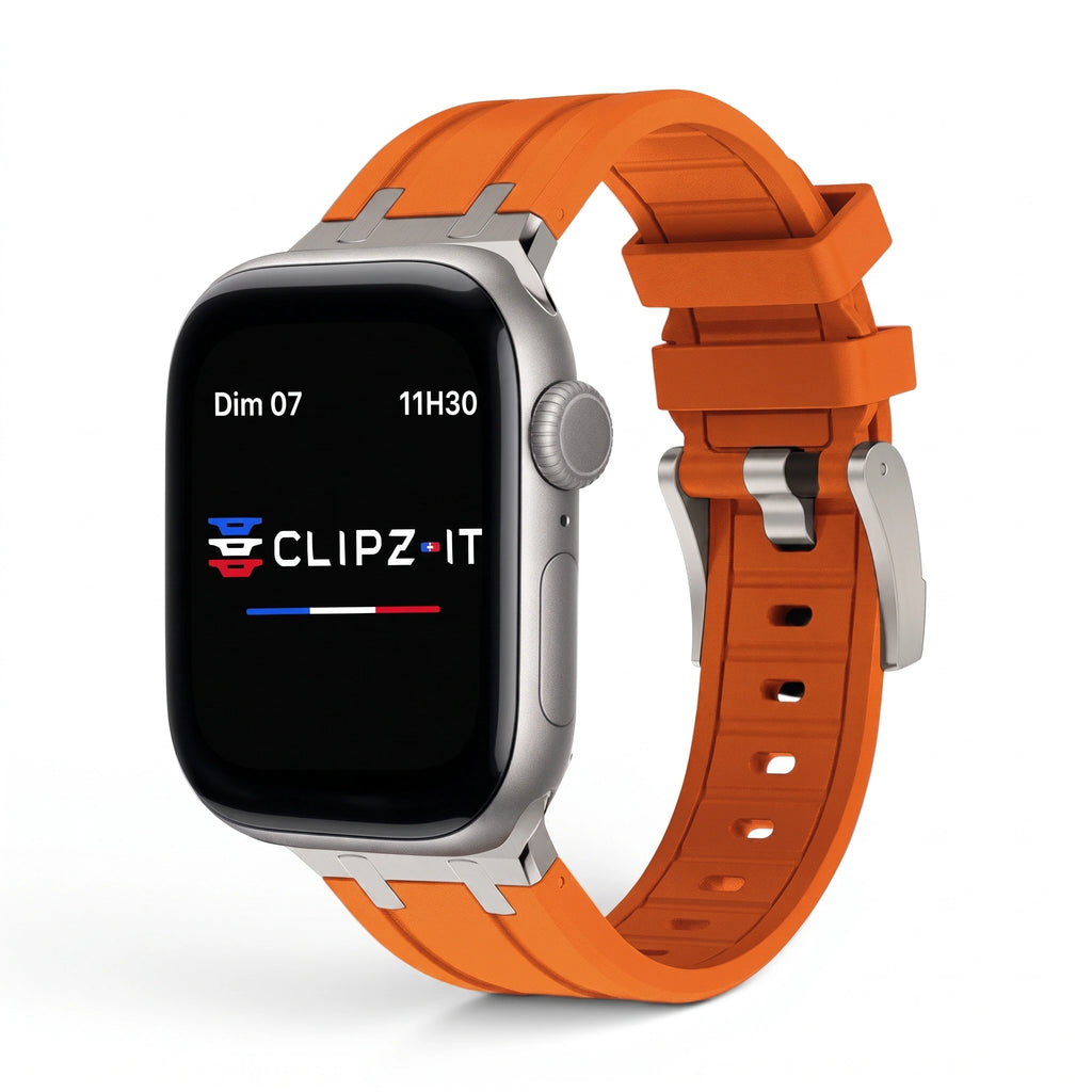 Bracelet Kratos silicone renforcé orange, vue de face 2 - Apple Watch | Clipz-it