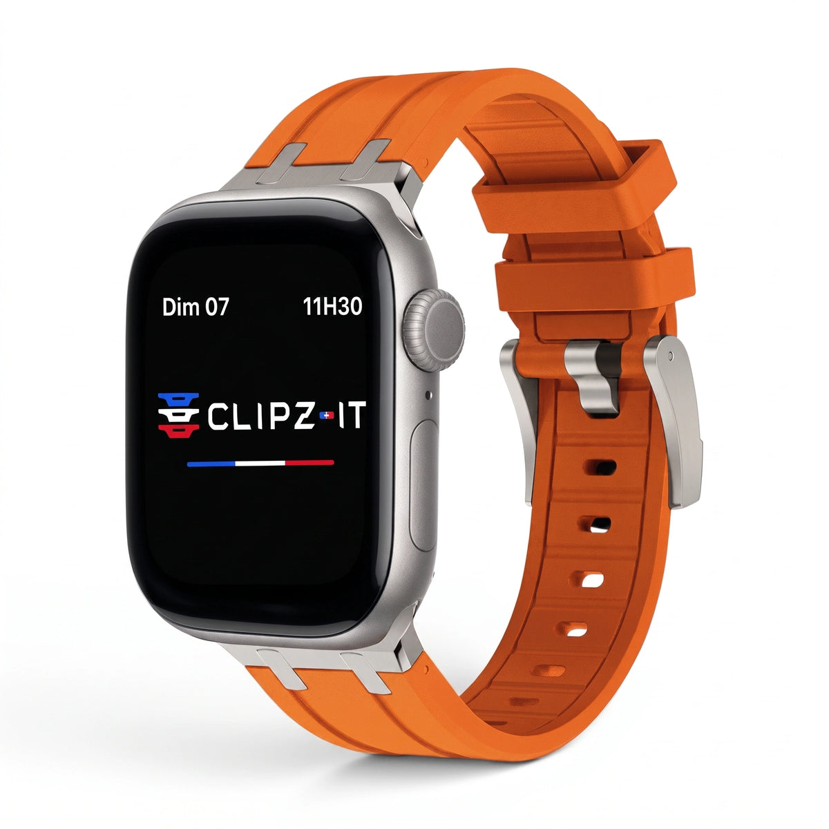 Bracelet Kratos silicone renforcé orange, vue de face 2 - Apple Watch | Clipz-it