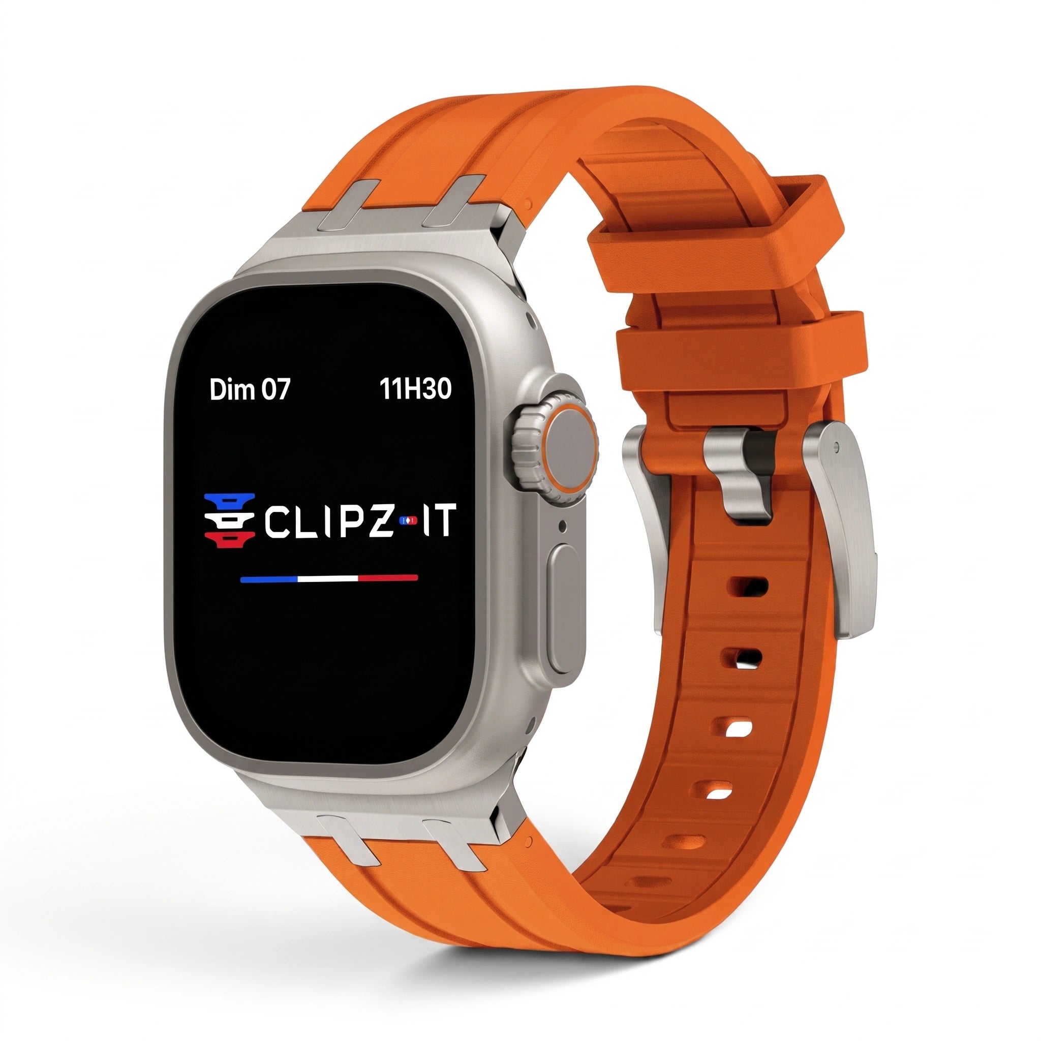 Bracelet Kratos silicone renforcé orange, vue de face 3 - Apple Watch | Clipz-it