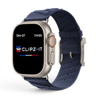 Bracelet Legado tissu tricoté bleu, vue de face - Apple Watch | Clipz-it