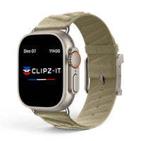 Bracelet Legado tissu tricoté kaki, vue de face - Apple Watch | Clipz-it