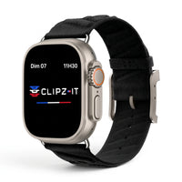 Bracelet Legado tissu tricoté noir, vue de face - Apple Watch | Clipz-it