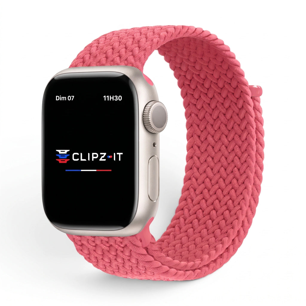 Bracelet Loop nylon tressé barbie, vue de face - Apple Watch | Clipz-it