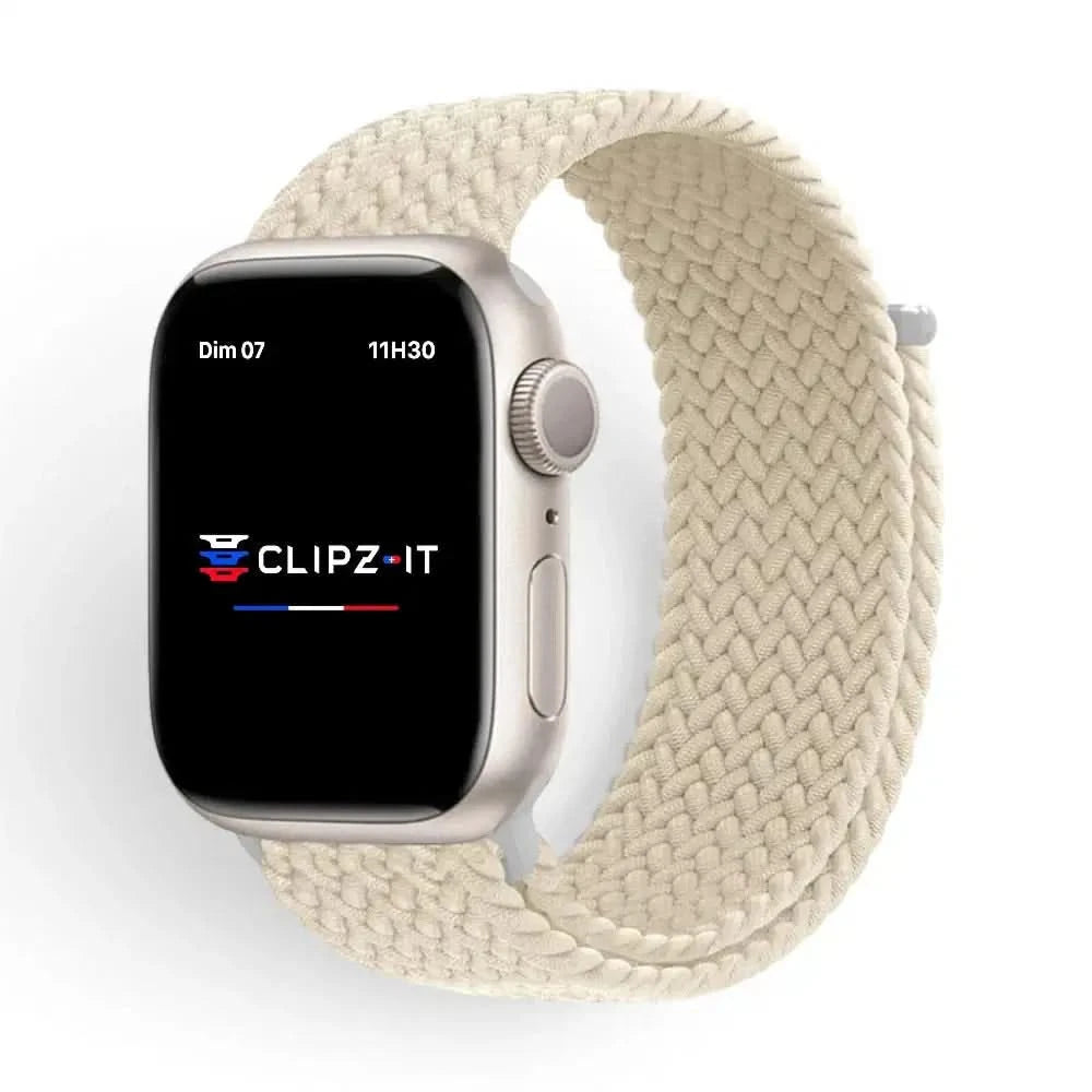 Bracelet Loop nylon tressé blanc cassé, vue de face - Apple Watch | Clipz-it