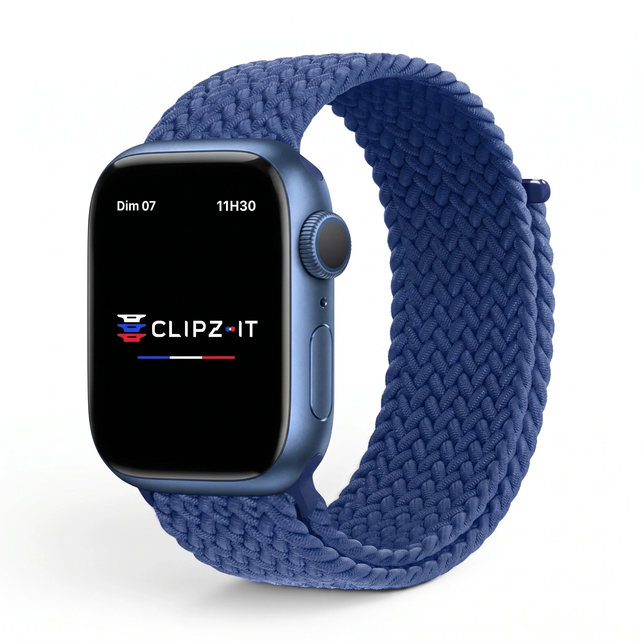 Bracelet Loop nylon tressé bleu nuit, vue de face - Apple Watch | Clipz-it
