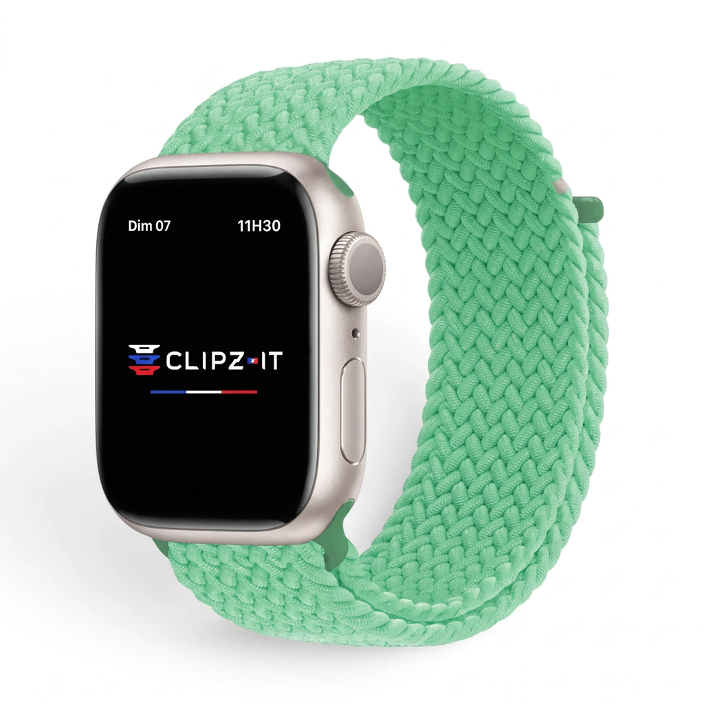 Bracelet Loop nylon tressé emeraude, vue de face - Apple Watch | Clipz-it