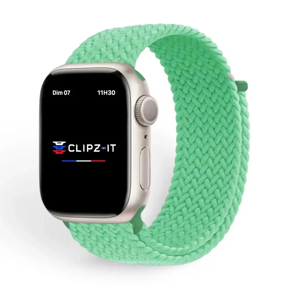 Bracelet Loop nylon tressé emeraude, vue de face - Apple Watch | Clipz-it