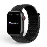 Bracelet Loop nylon tressé noir, vue de face - Apple Watch | Clipz-it