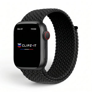 Bracelet Loop nylon tressé noir, vue de face - Apple Watch | Clipz-it