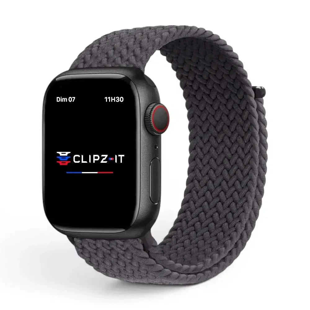 Bracelet Loop nylon tressé obsidienne, vue de face - Apple Watch | Clipz-it