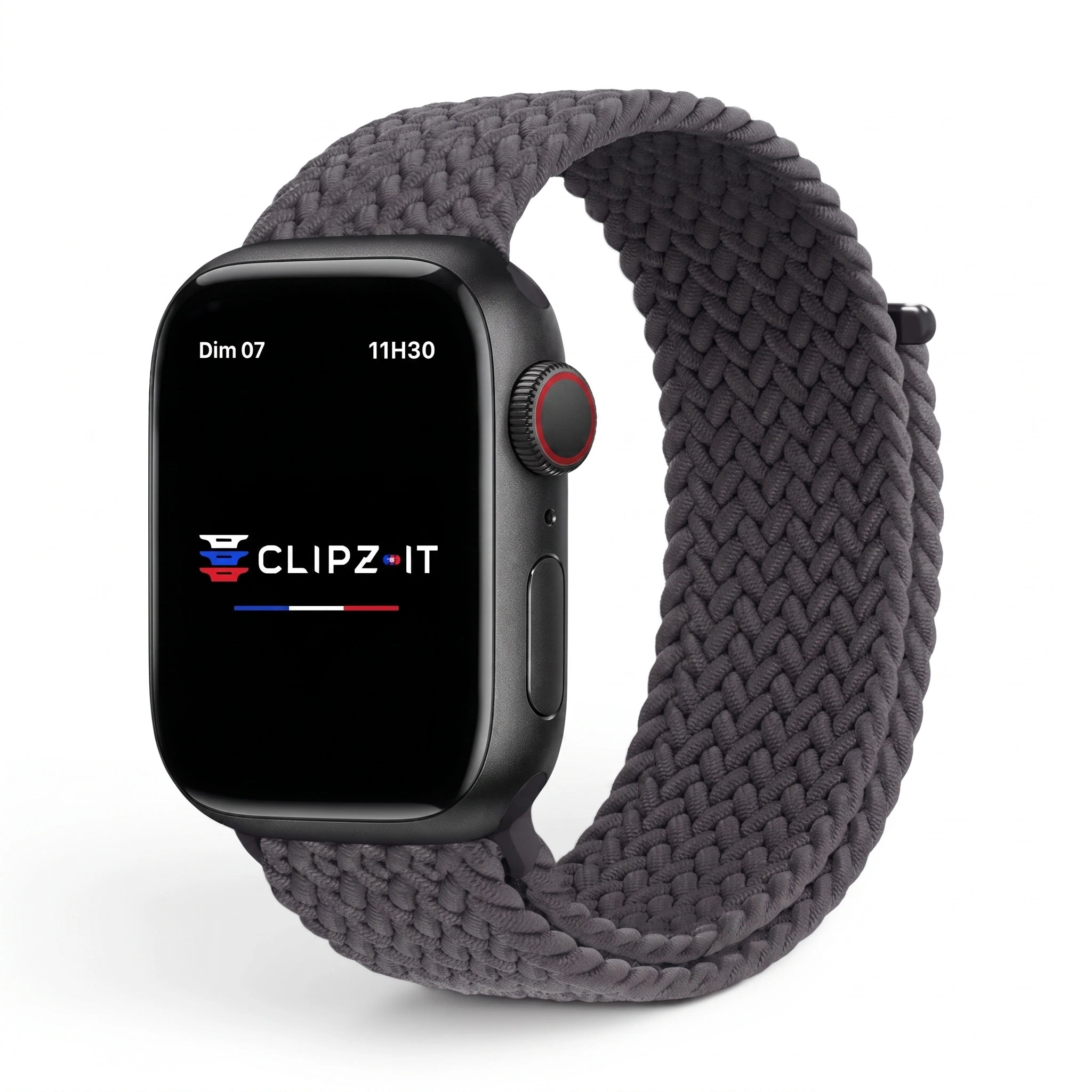 Bracelet Loop nylon tressé obsidienne, vue de face - Apple Watch | Clipz-it