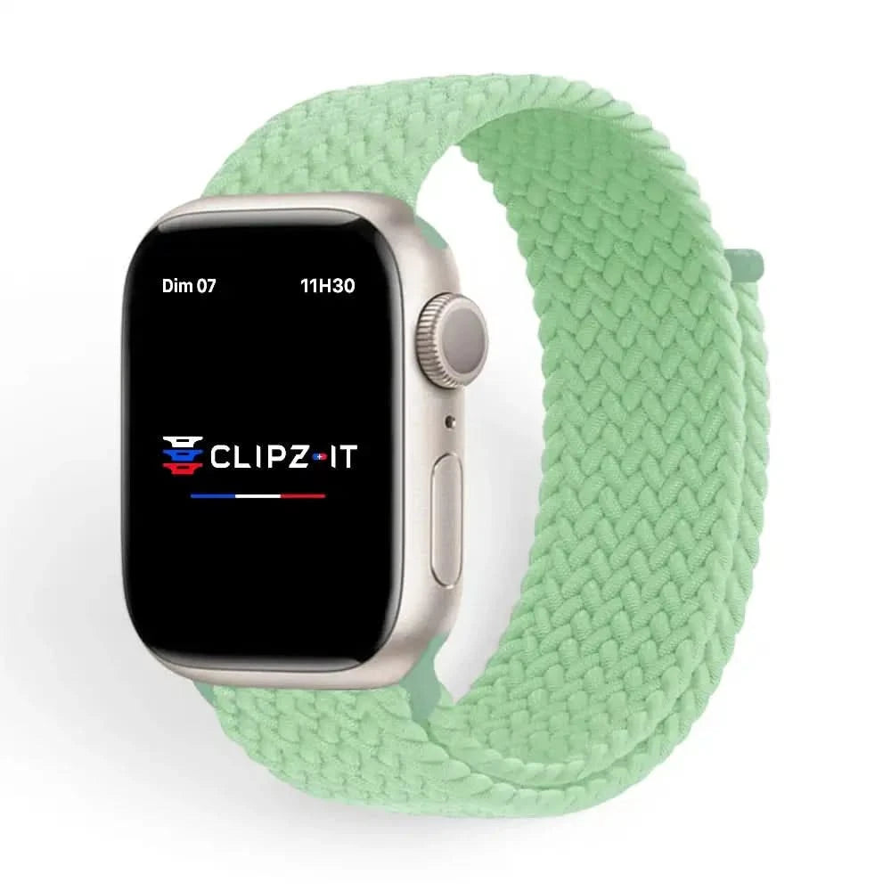 Bracelet Loop nylon tressé pistache, vue de face - Apple Watch | Clipz-it