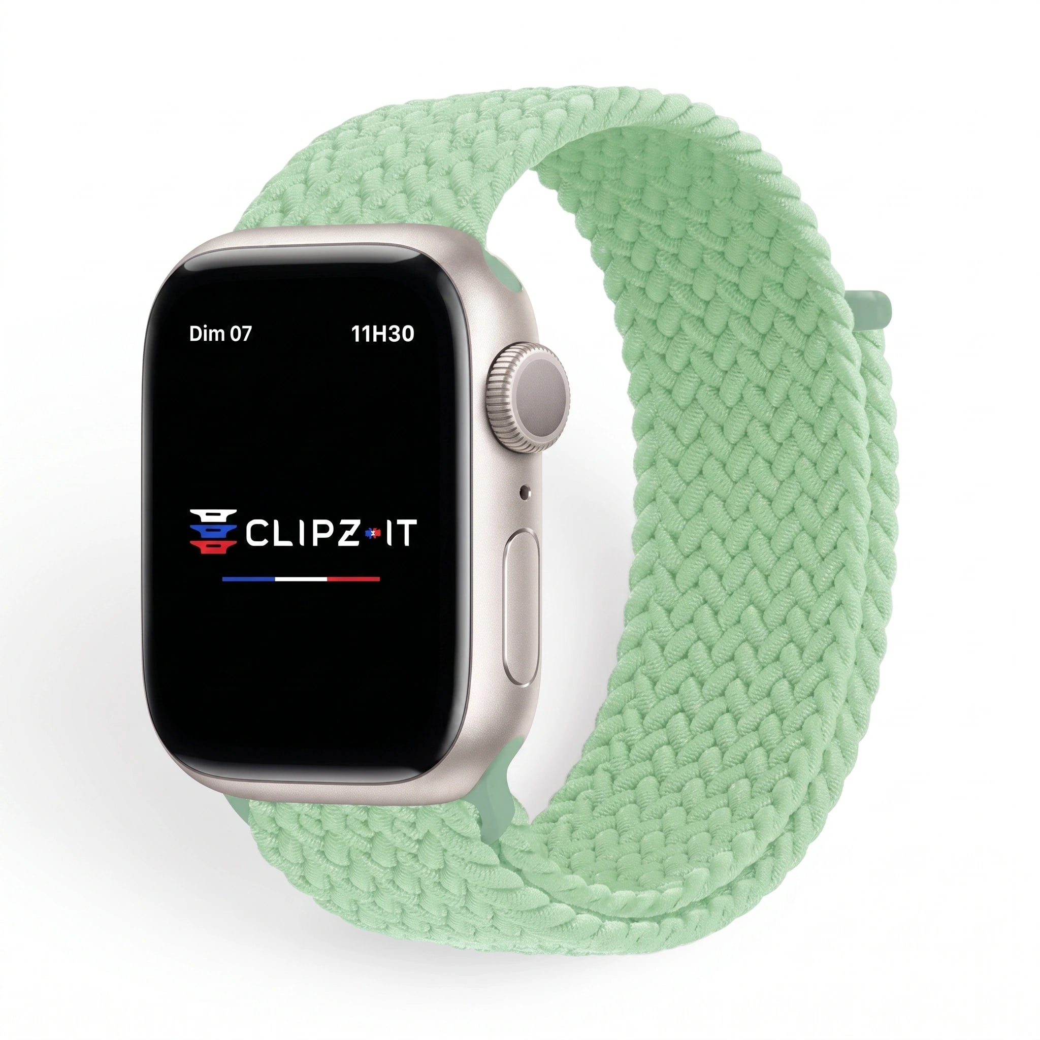 Bracelet Loop nylon tressé pistache, vue de face - Apple Watch | Clipz-it