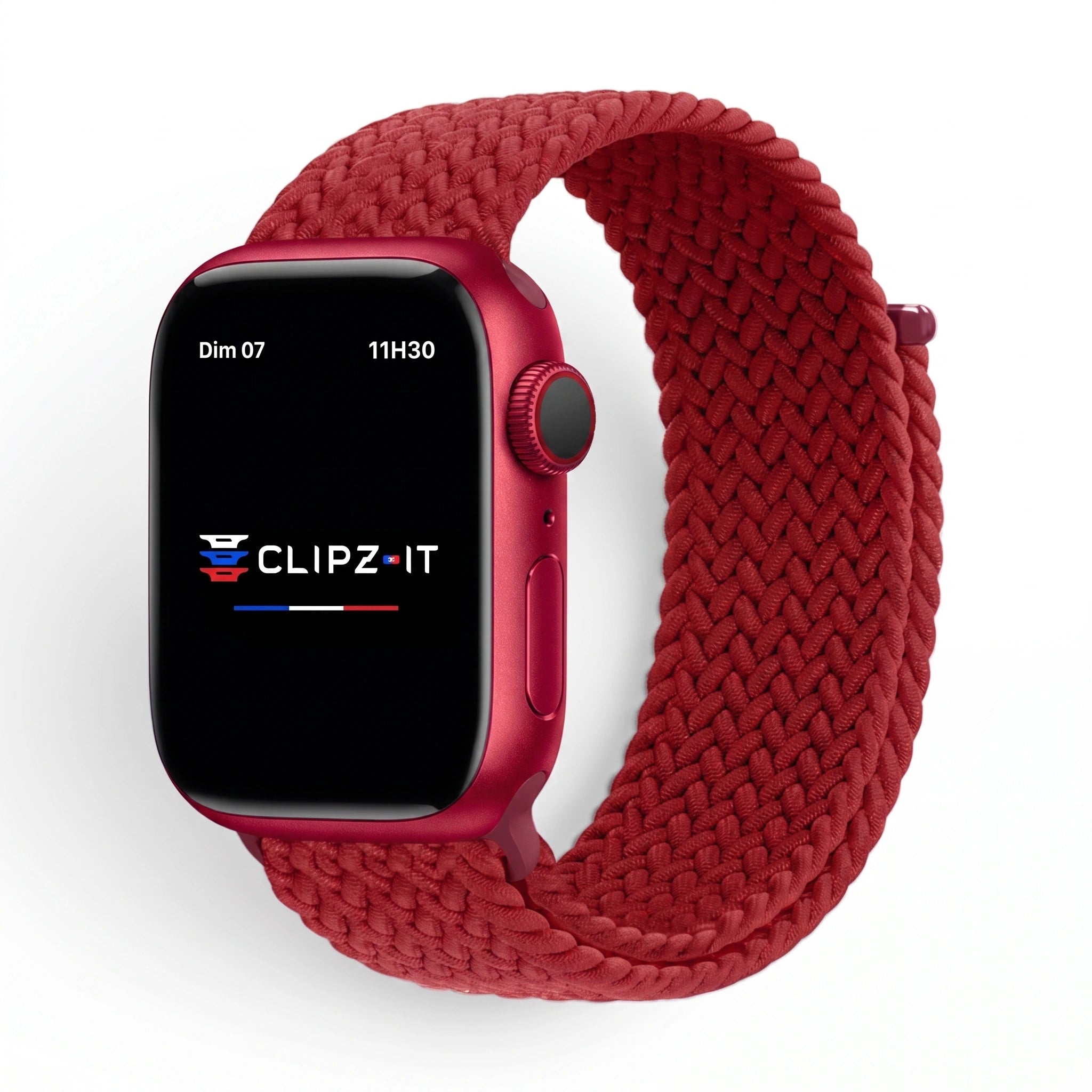 Bracelet Loop nylon tressé rouge, vue de face - Apple Watch | Clipz-it