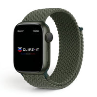 Bracelet Loop nylon tressé vert militaire, vue de face - Apple Watch | Clipz-it