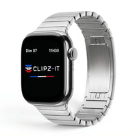 Bracelet Maillon acier inoxydable maillons argent, vue de face - Apple Watch | Clipz-it