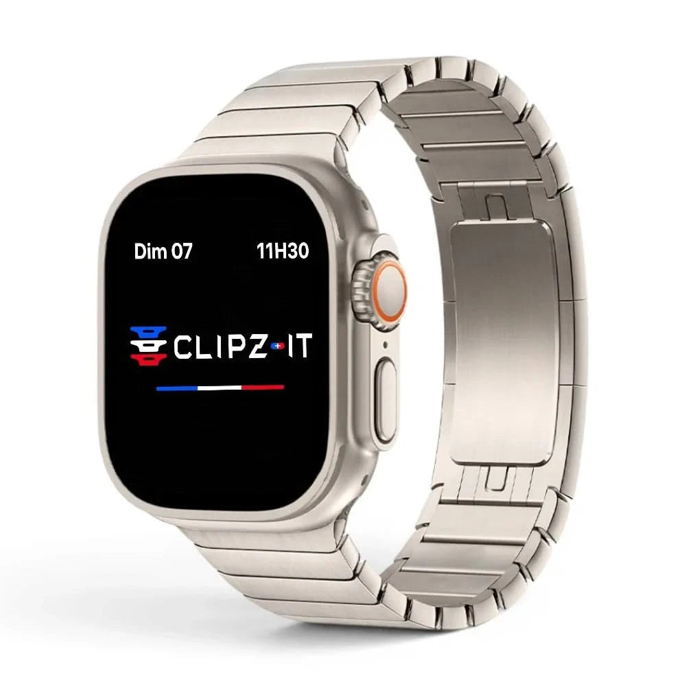 Bracelet Maillon acier inoxydable maillons titane, vue de face - Apple Watch | Clipz-it