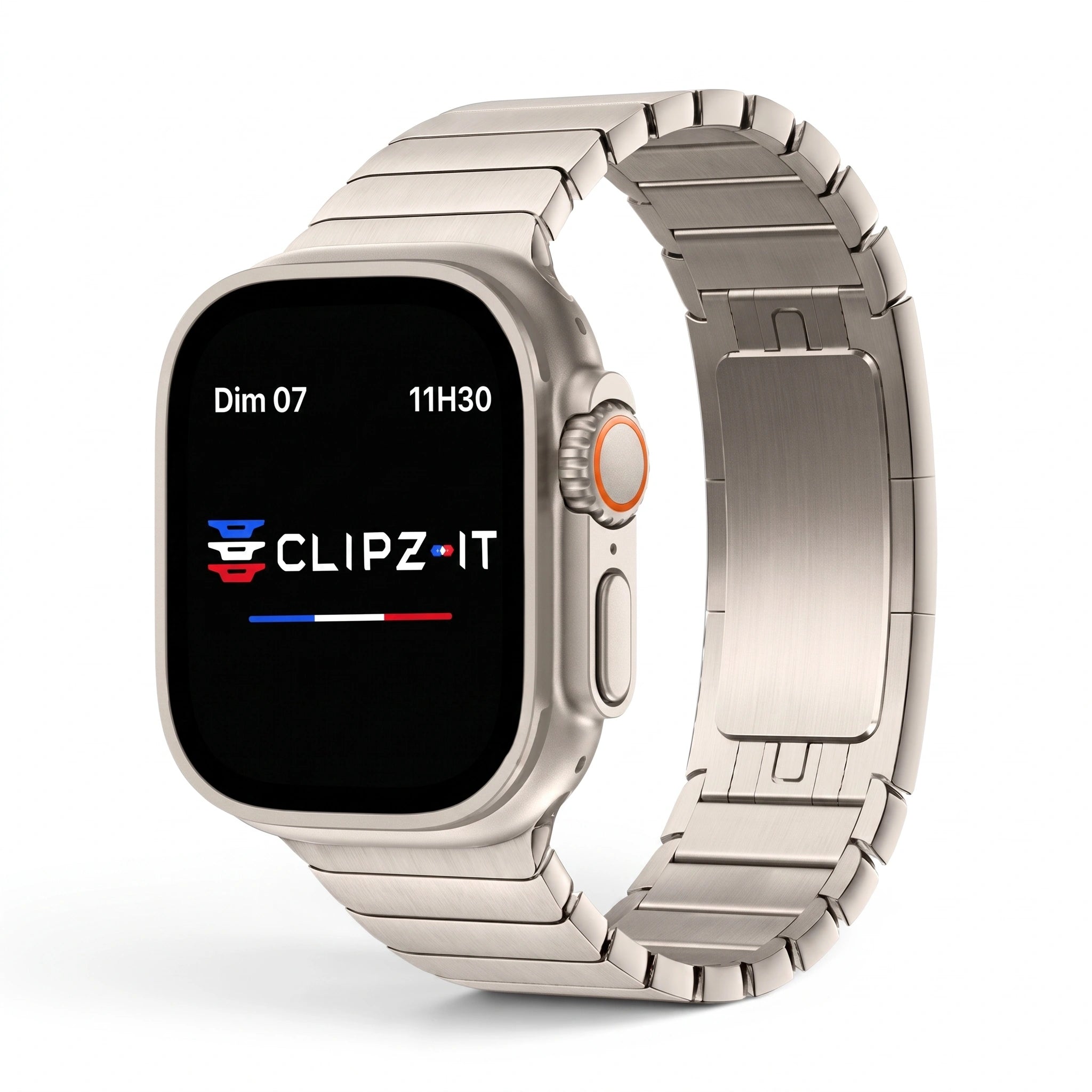 Bracelet Maillon acier inoxydable maillons titane, vue de face - Apple Watch | Clipz-it