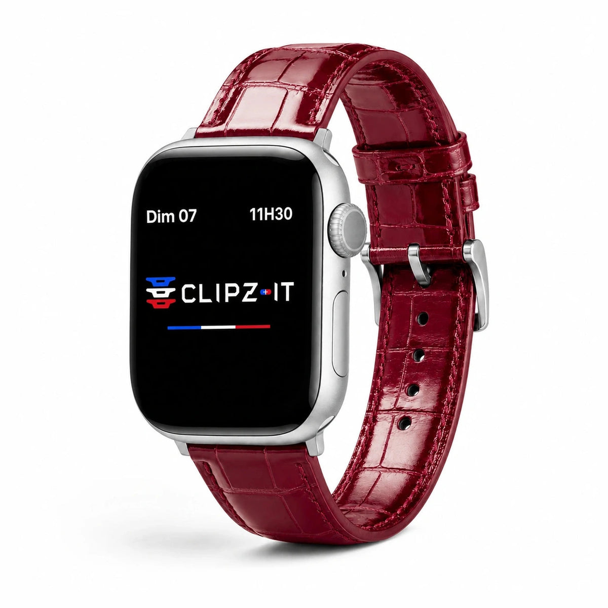Bracelet Majesté cuir de crocodile rouge rubis - Apple Watch | Clipz-it