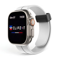 Bracelet Marina silicone aimanté marin blanc, vue de face - Apple Watch | Clipz-it