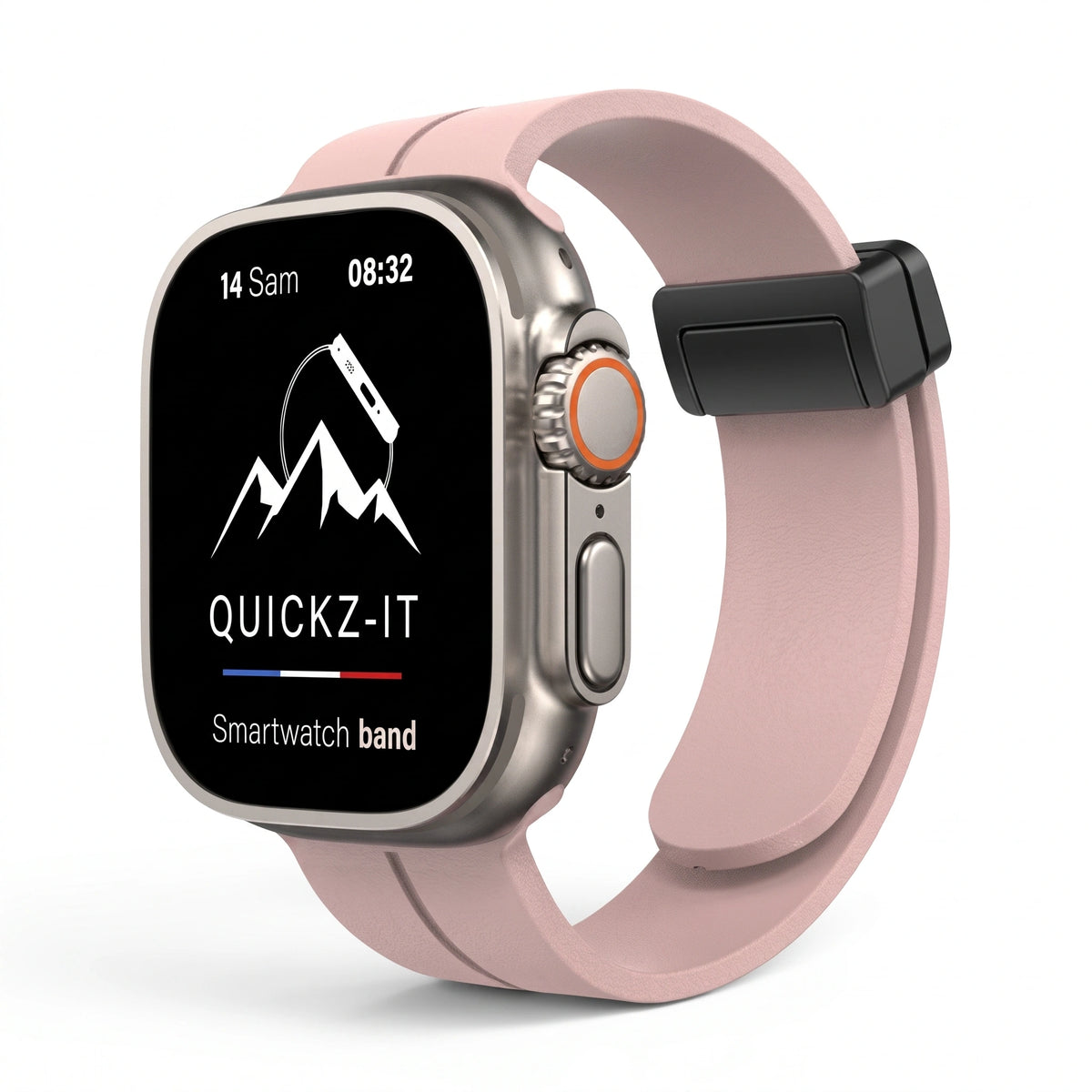 Bracelet Marina silicone aimanté marin rose, vue de face - Apple Watch | Clipz-it