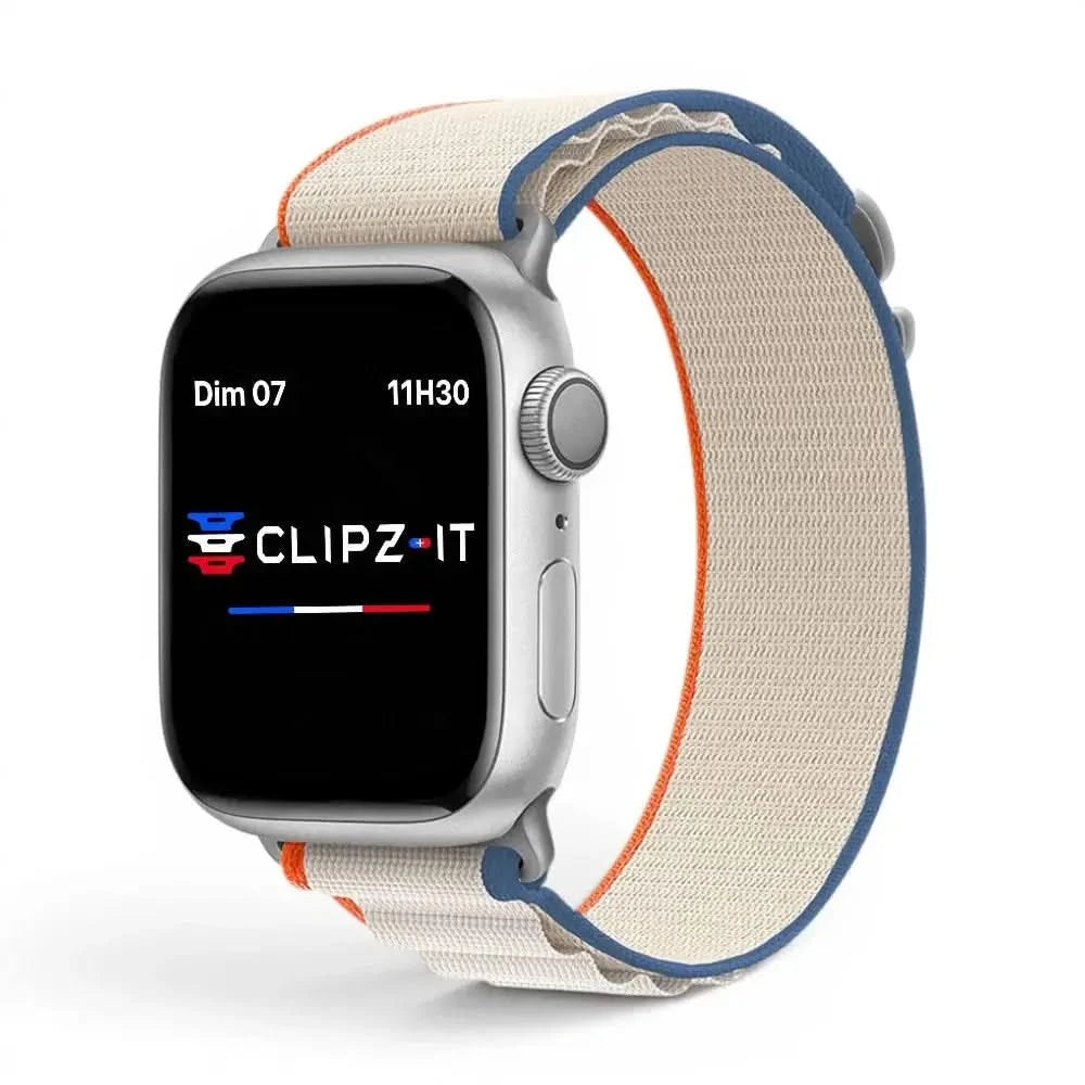 Bracelet Massif nylon sportif argent, vue de face 2 - Apple Watch | Clipz-it