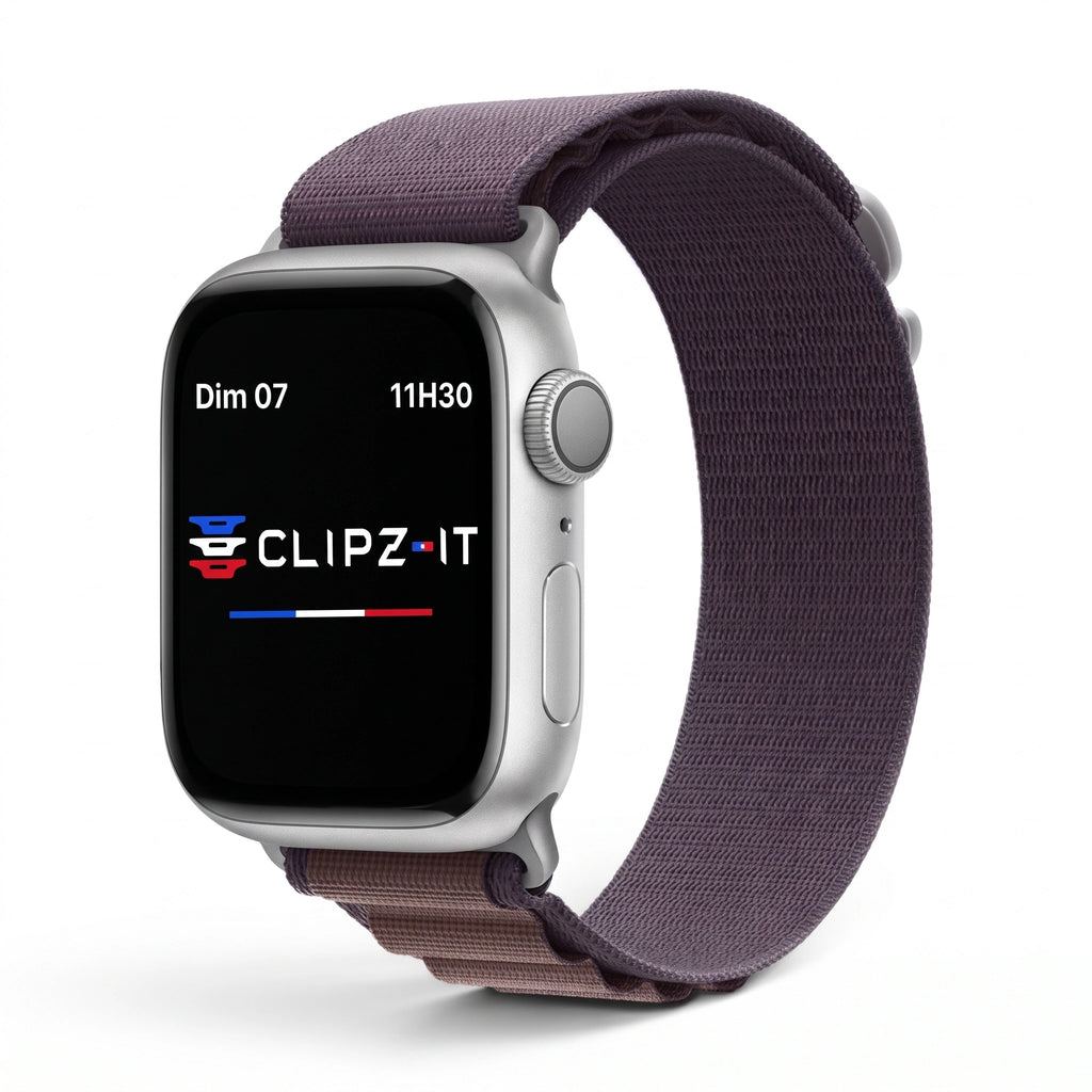 Bracelet Massif nylon sportif argent, vue de face 3 - Apple Watch | Clipz-it