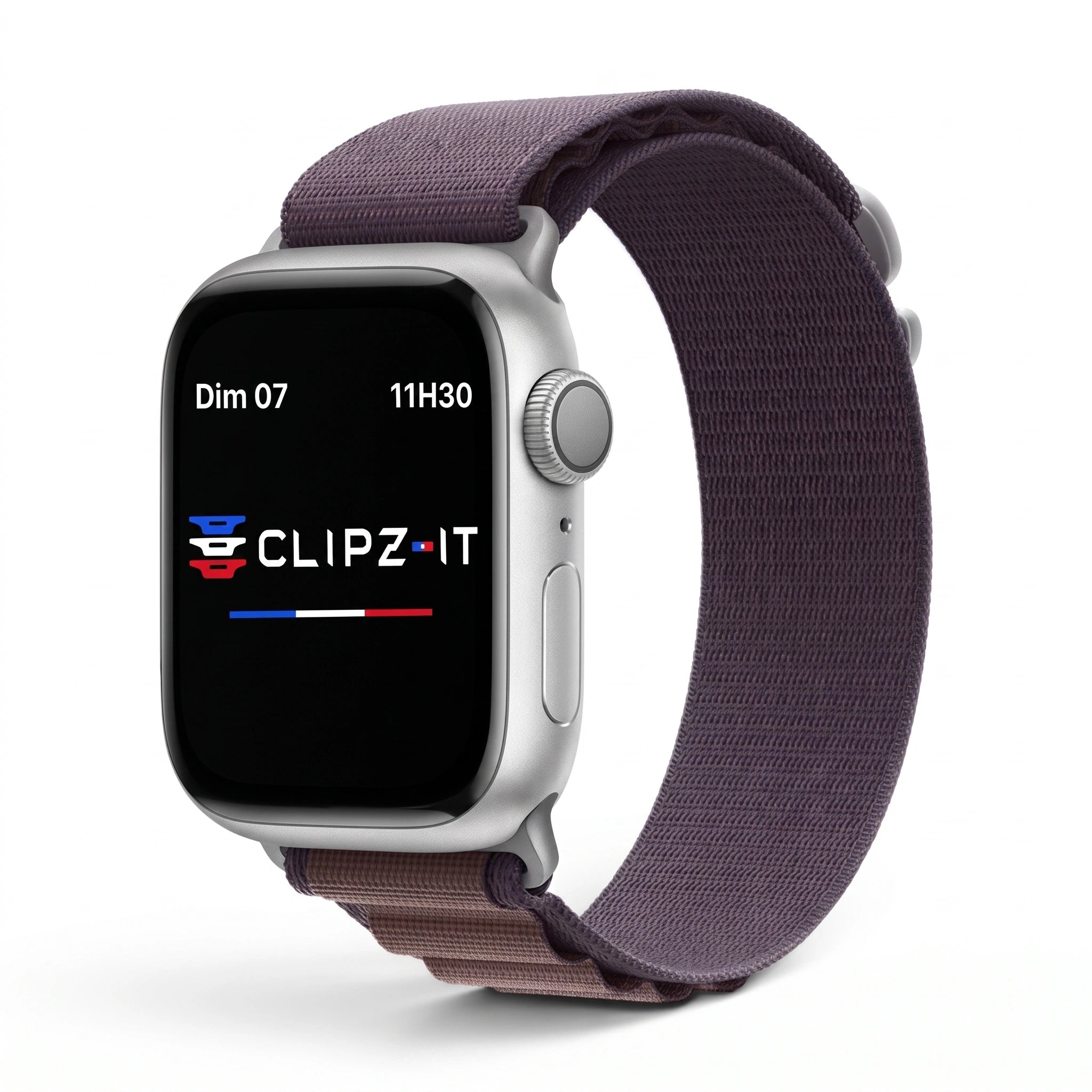 Bracelet Massif nylon sportif argent, vue de face 3 - Apple Watch | Clipz-it