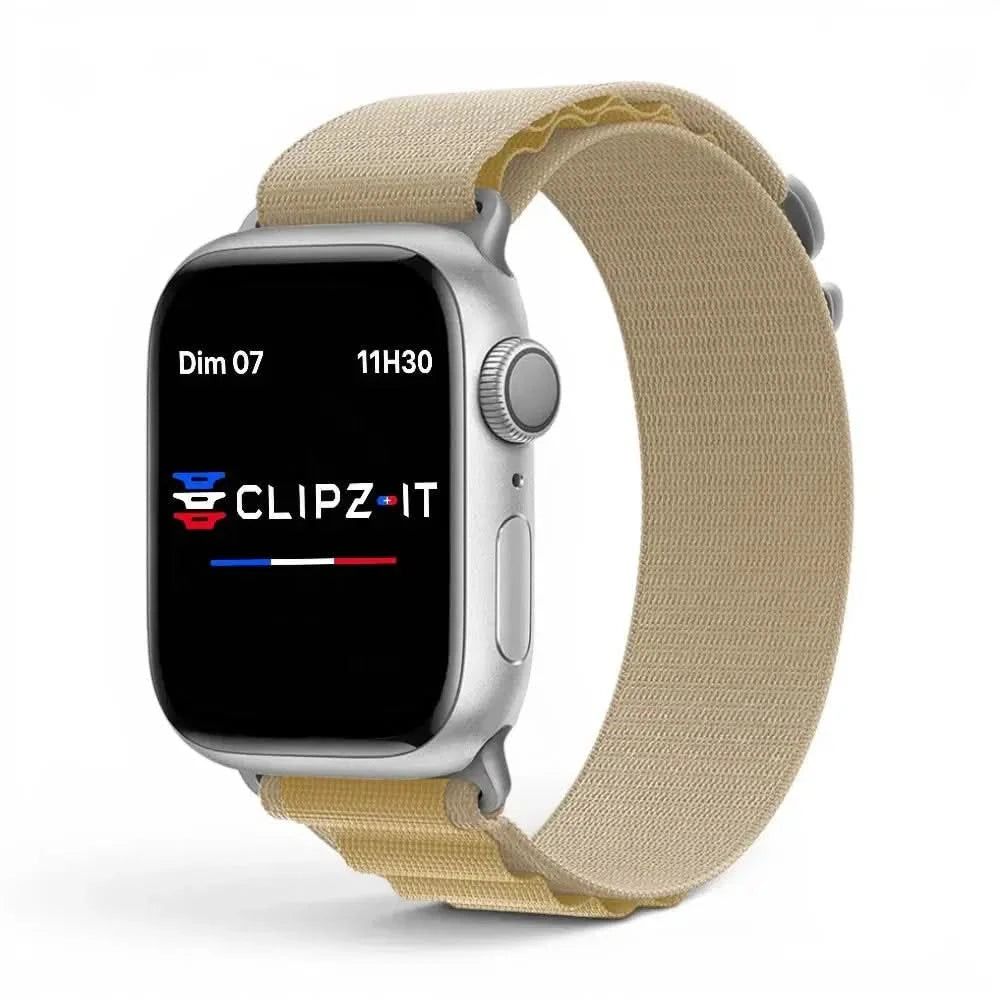 Bracelet Massif nylon sportif argent, vue de face - Apple Watch | Clipz-it